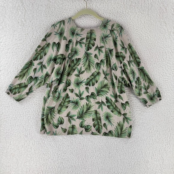 J. Jill Green Leaf Print Pullover Sweater Womens 3/4 Sleeve Stretch Size PM - Picture 12 of 12